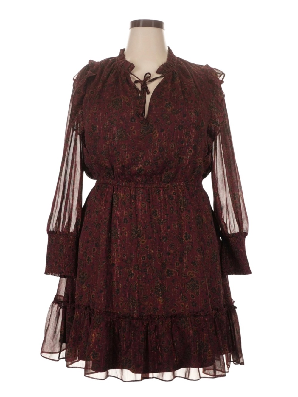 Fall Burgundy Floral Tiered Mini Dress Like New